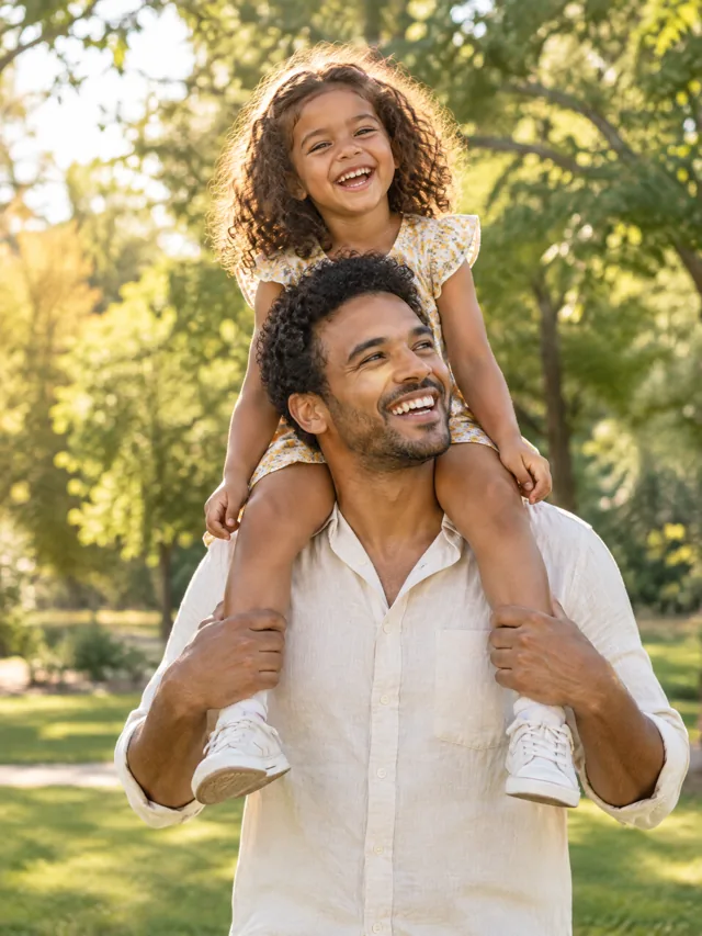 Father and daughter sharing a happy moment outside